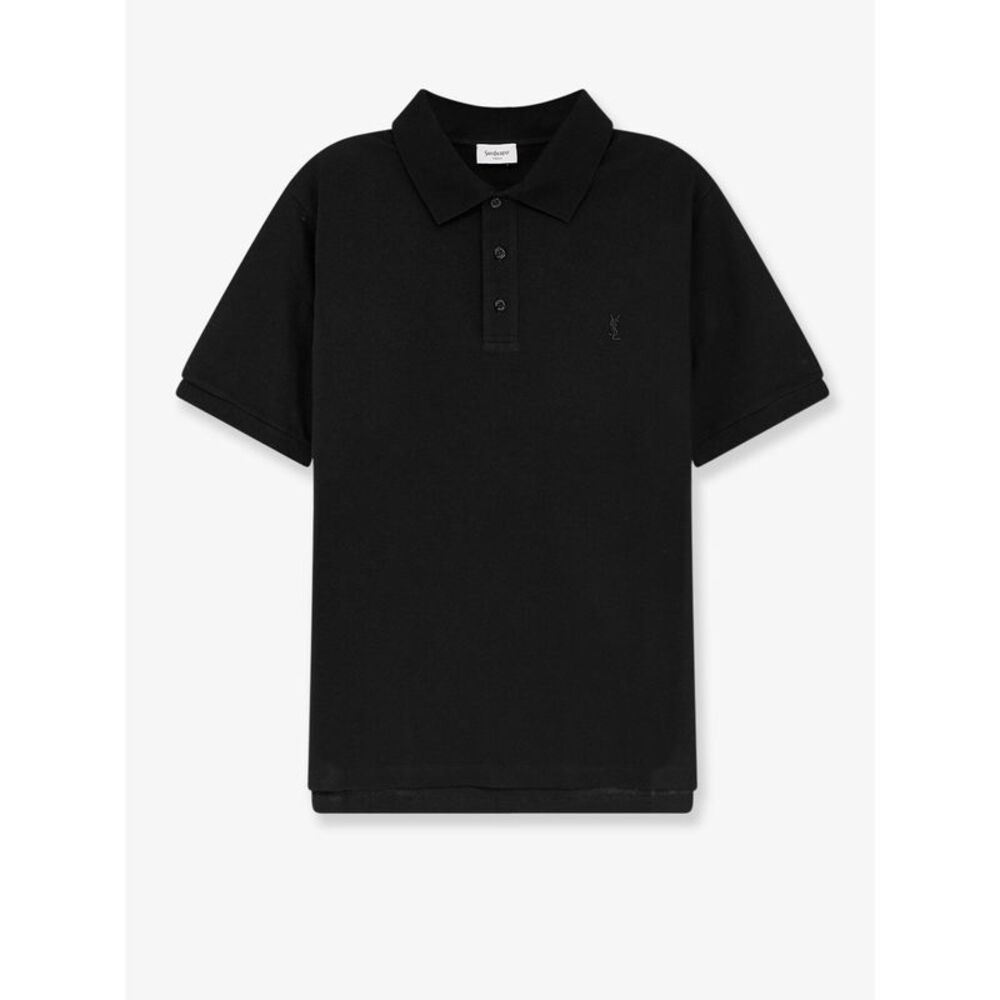 Saint Laurent Men Pique Cotton Polo Shirt With Cassandre Embroidery